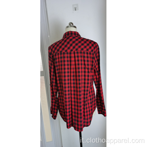 Camicia a quadri rossa e nera casual da donna all&#39;ingrosso